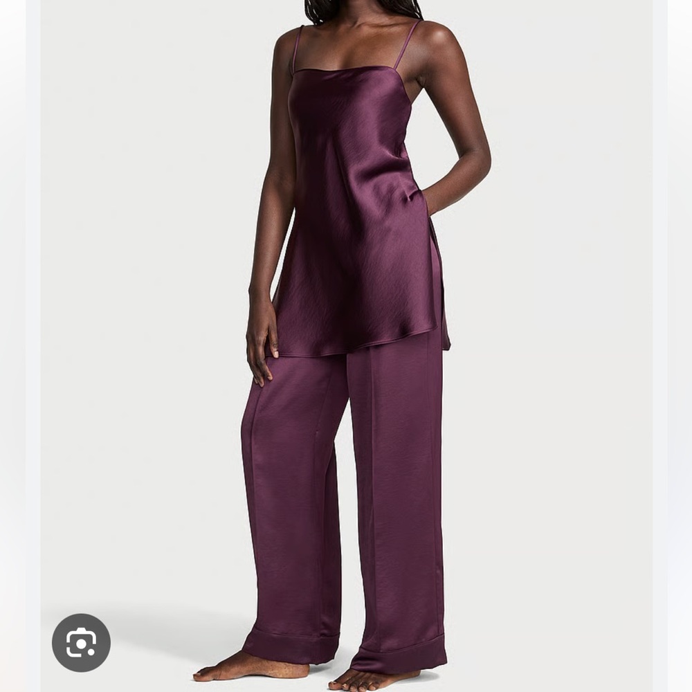 Victoria's Secret Luxe satin tunic cami & pant set winter wine NWT